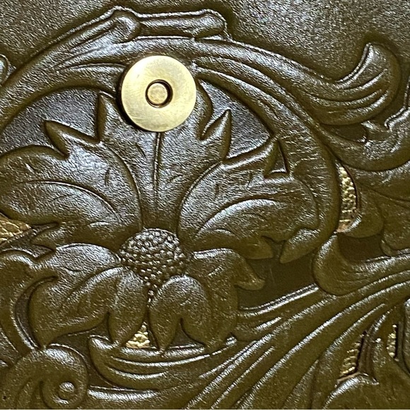 Patricia Nash Olive Green & Gold Embossed Leather Shoulder Bag - Picture 12 of 15